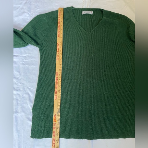Forest Green V Neck Rib Knit Sweater Cozycore Longer Length Medium Jewel Tone - Picture 14 of 16
